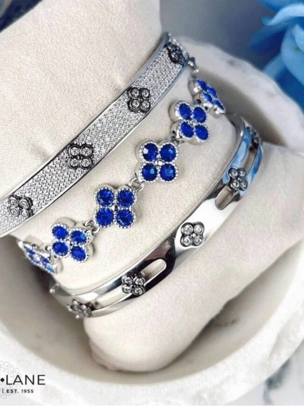 Park Lane Bleu Blue Flower Link Bracelet with Silver-Tone Accents